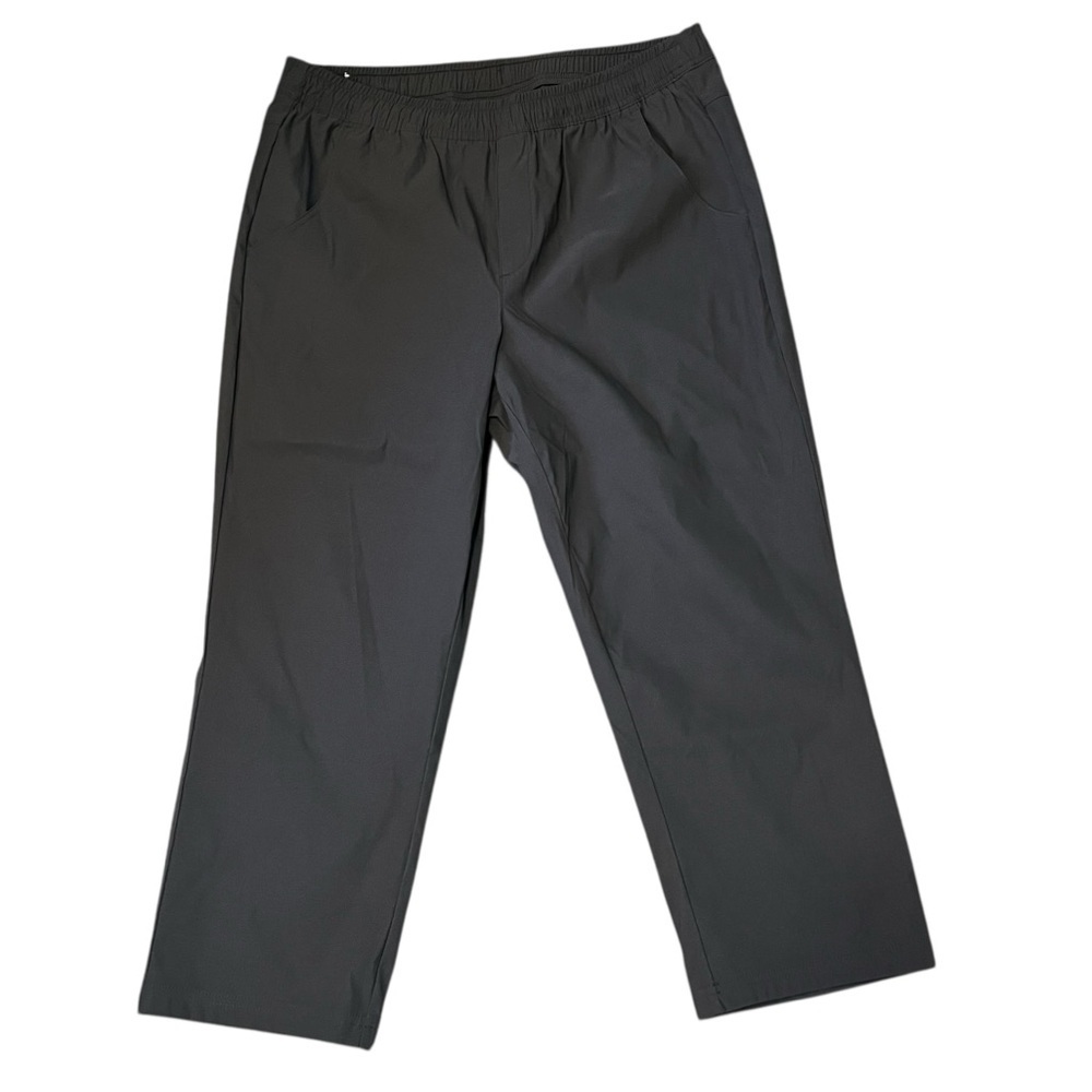 Eddie Bauer Women’s Large Gray Cropped Pants Pockets Nylon Spandex Elastic Waist